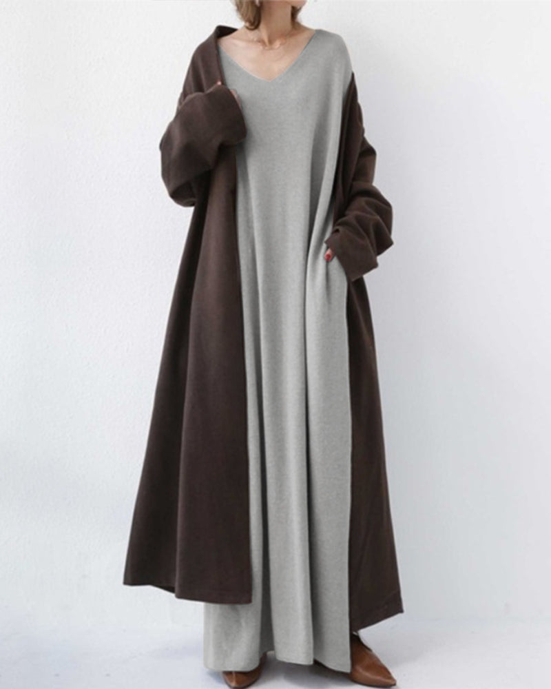 Frieda | elegantes Damenkleid mit V-Ausschnitt und langen Ärmeln