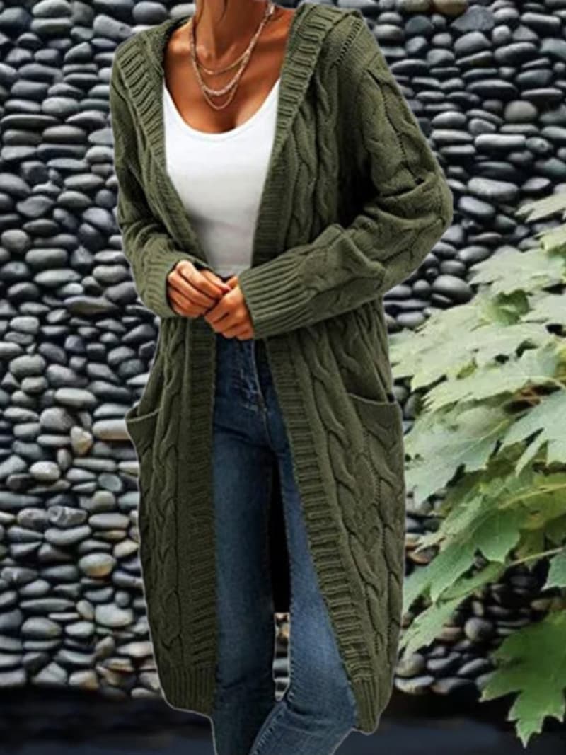 Isabell | Damen-Cardigan mit Taschen - Armeegrün / S