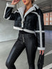Marcelline™ – Elegante Lederjacke mit Plüschbesatz - Jackets - Schwarz Ecru / S