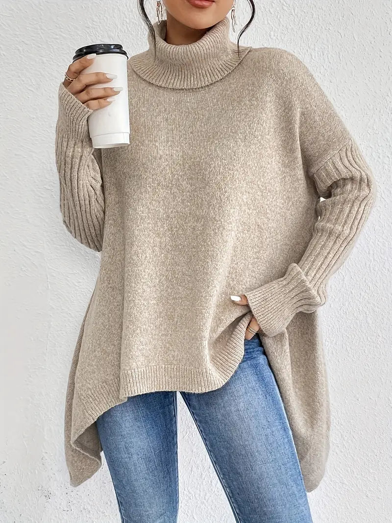 Briella | Eleganter Damenpullover, lang & kuschelig mit Rollkragen