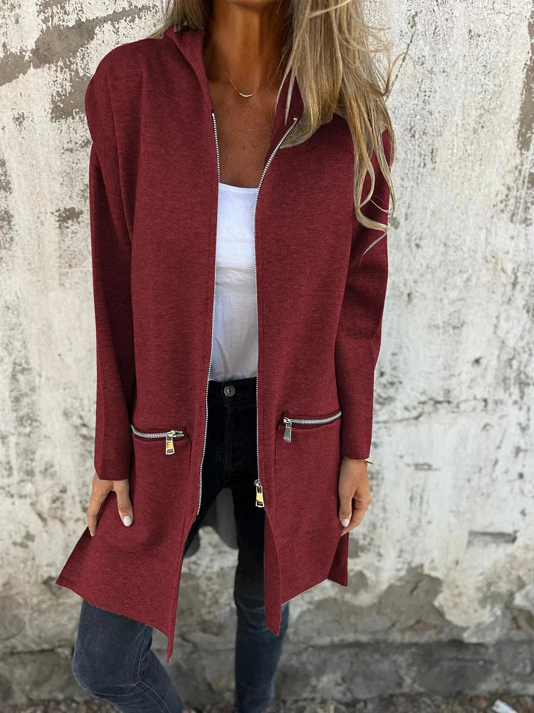 Ida | Rundhals-Reißverschluss Langarm Freizeitjacke - Weinrot / S
