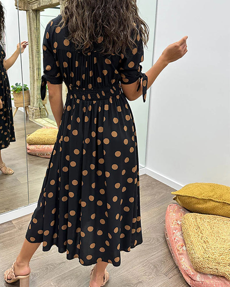 Caliste | Stilvolles Kleid mit Polka-Dots und tiefem V-Ausschnitt