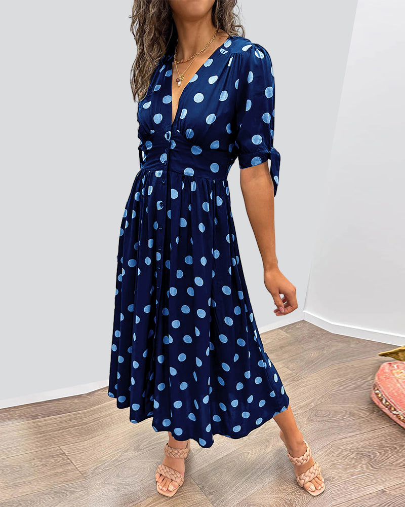 Caliste | Stilvolles Kleid mit Polka-Dots und tiefem V-Ausschnitt
