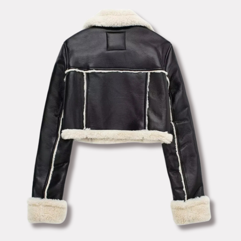 Clyra | Edle Kurzjacke aus Lederoptik mit Sherpa-Futter