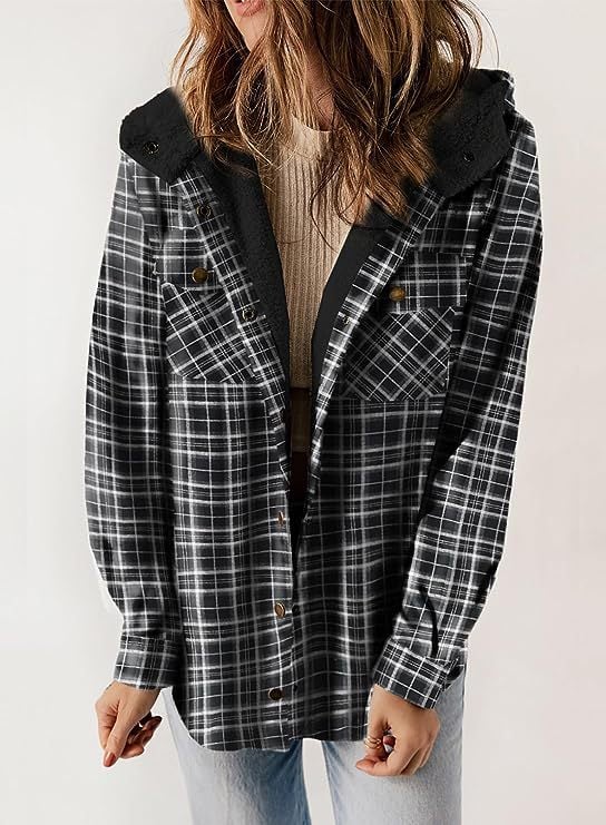 Grace™ | Plaid Jacke Langarm Schnalle Wolle mit Kapuze
