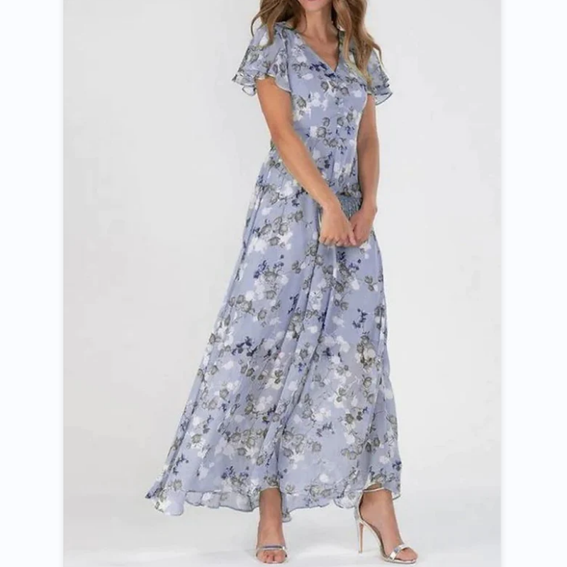 Tiera | Maxikleid mit geblümten Flatterärmeln aus Chiffon