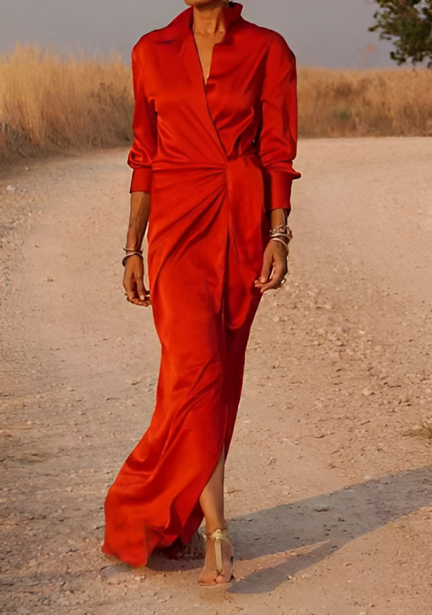 Coralie | Stilvolles Langarm-Maxikleid mit Akzentuierter Taille