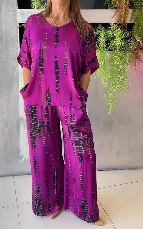 Kirsten | stilvoller Satin-Freizeitanzug mit rundem Ausschnitt für Damen