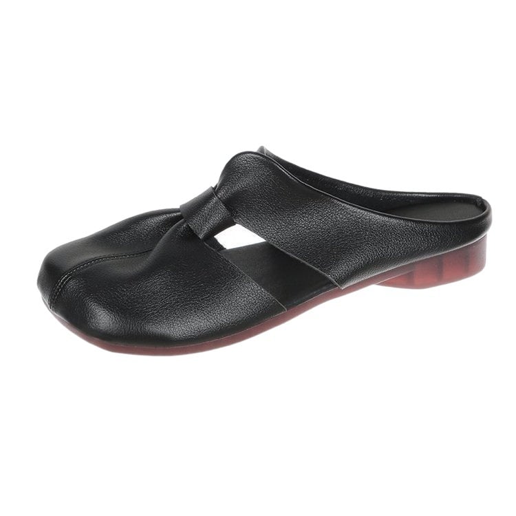Kary | Flache Damen Pantoletten mit Schleife und Knoten
