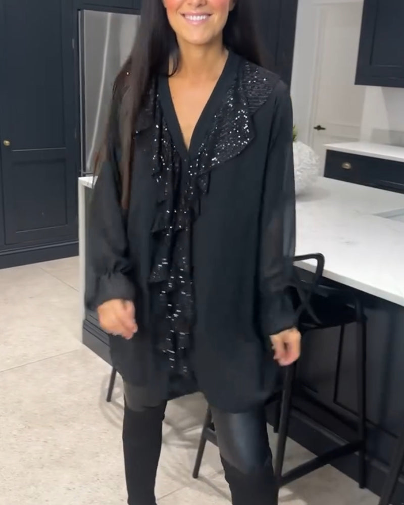 Aurora™ – Elegante Tunika mit Rüschen und Pailletten - Schwarze / S