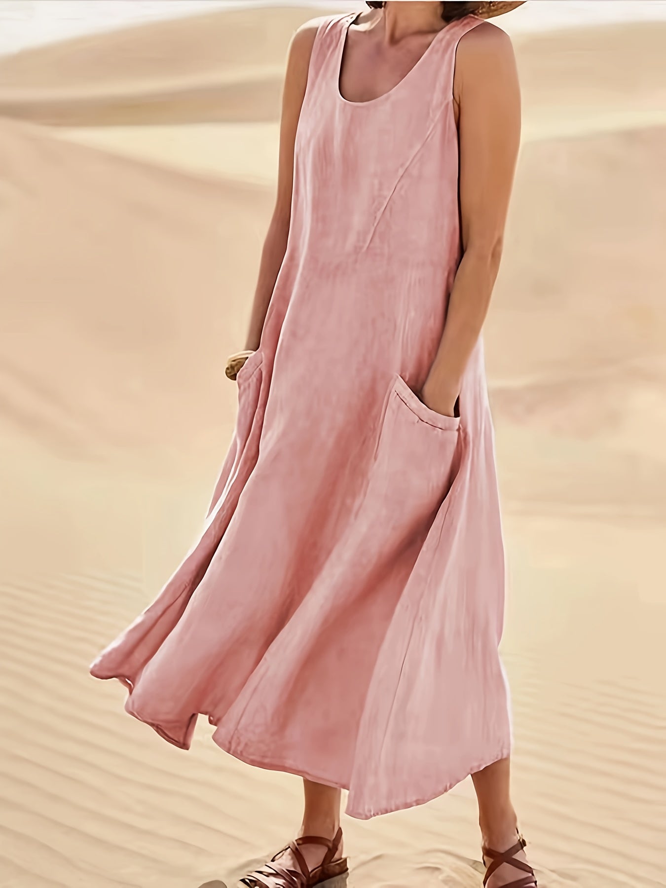 Yasmi | Locker geschnittenes ärmelloses Leinenkleid