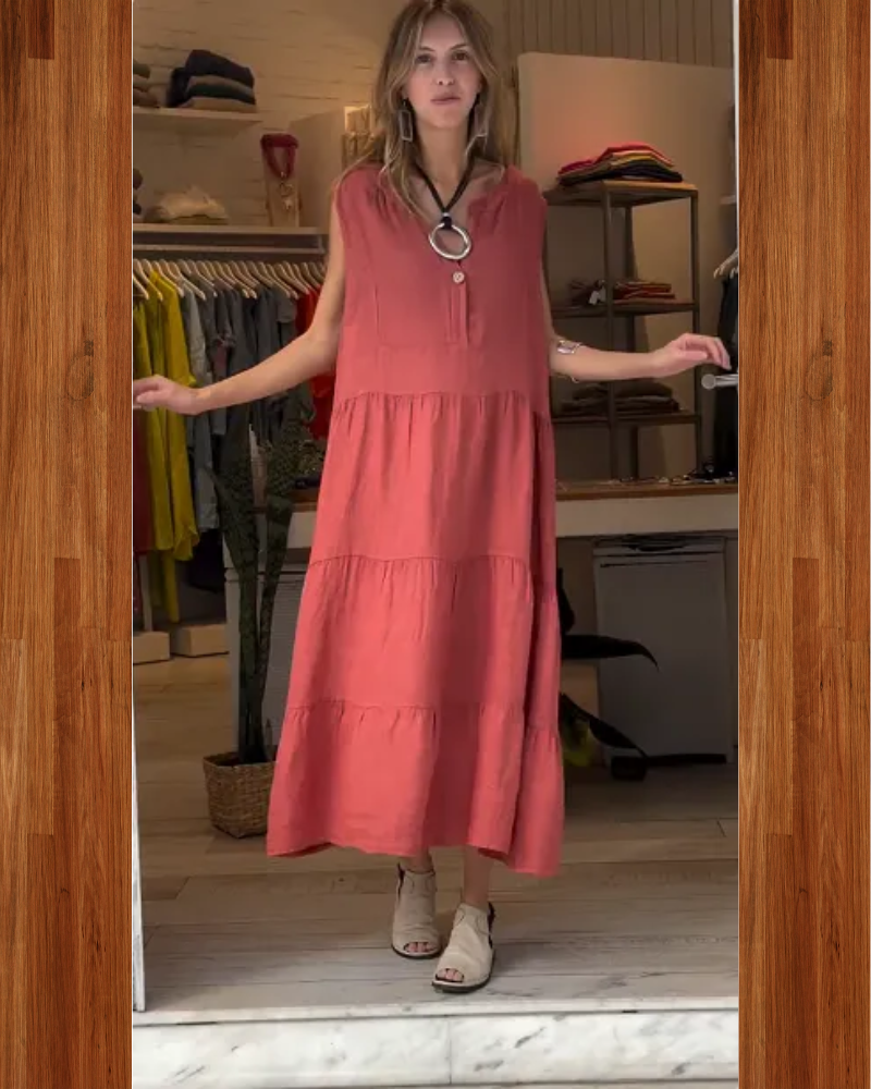 Aromea | Locker geschnittenes ärmelloses Kleid mit Knopfleiste