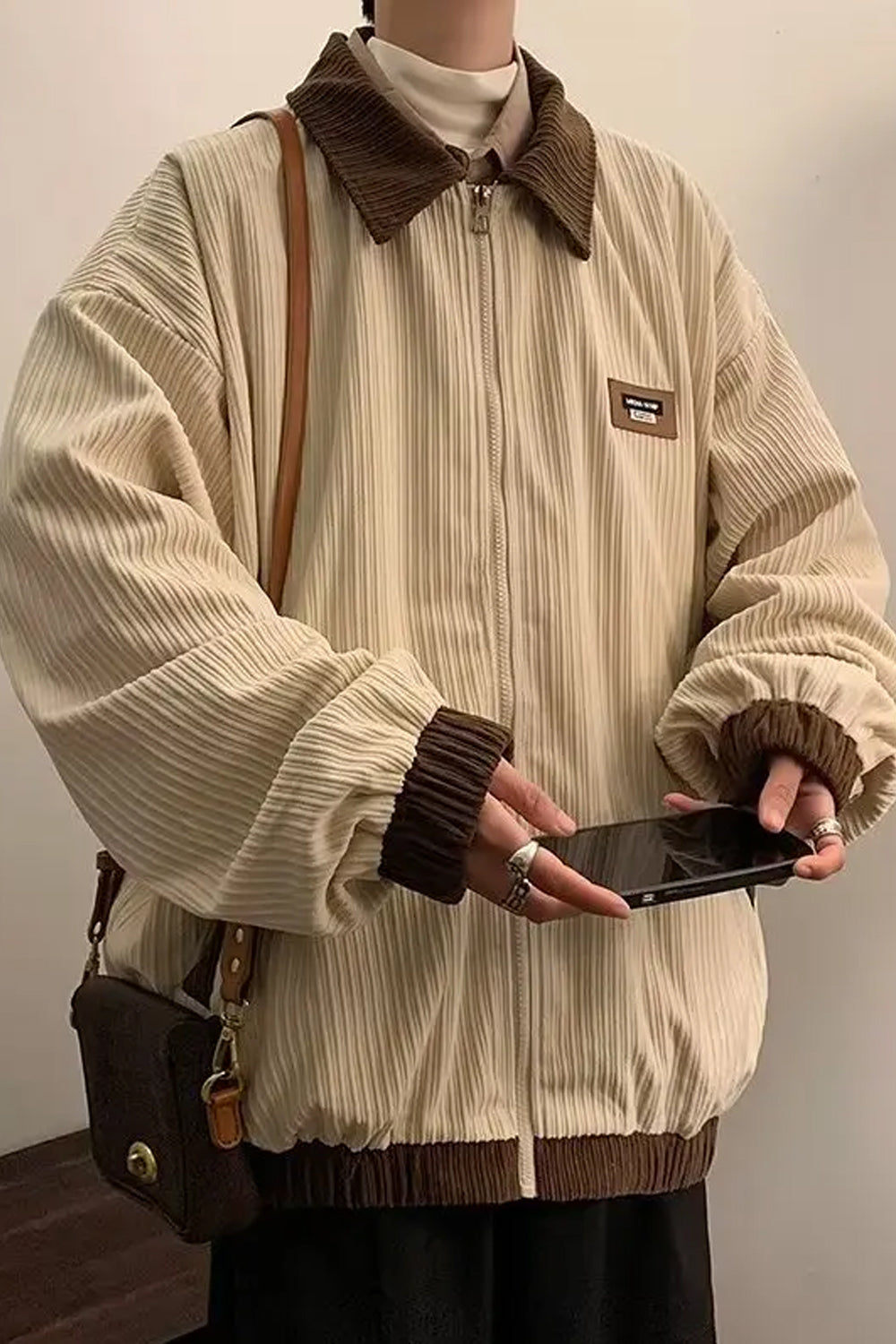 Yujohn | Retro Cordjacke mit Kontrastkragen