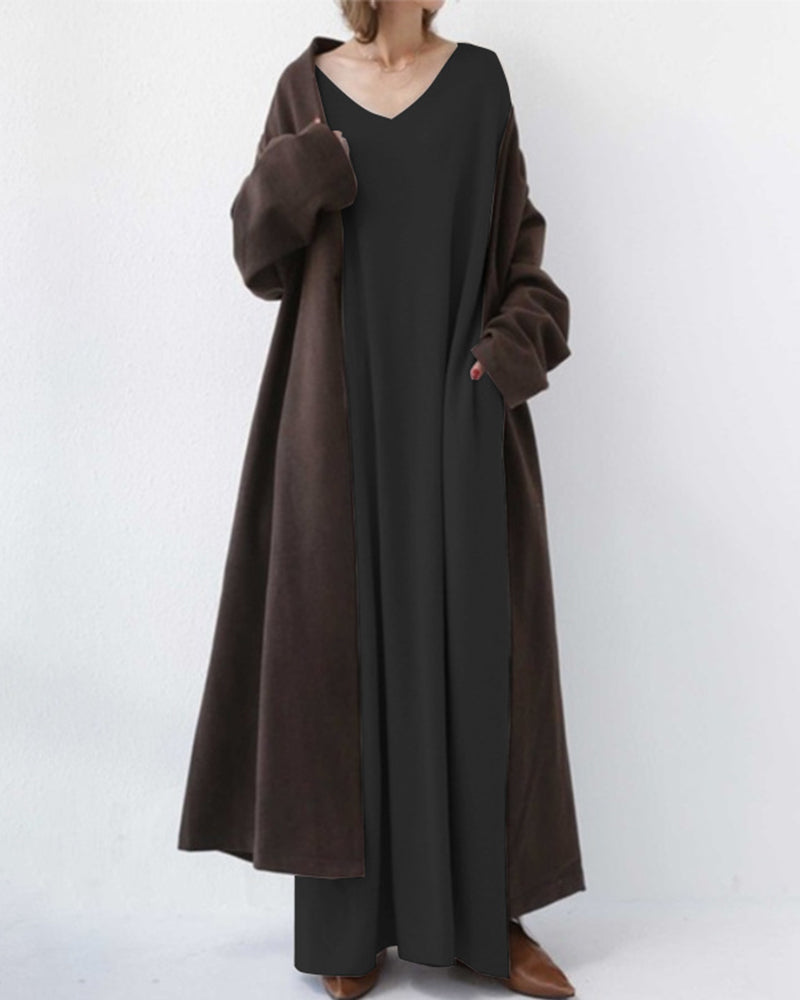 Frieda | elegantes Damenkleid mit V-Ausschnitt und langen Ärmeln