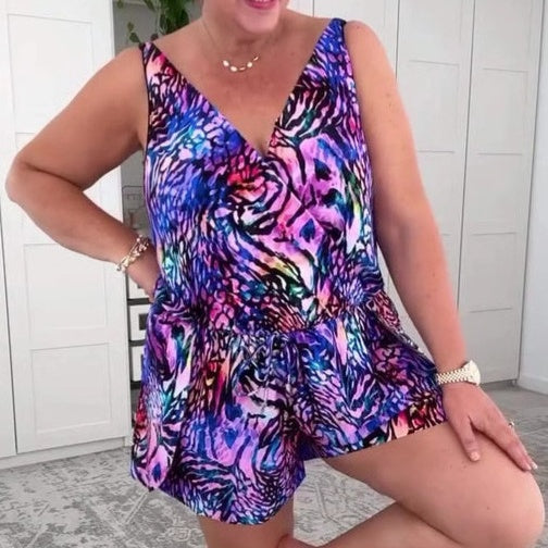 🌸Bezrękawnikowy kostium kąpielowy z nadrukiem i dekoltem w serek