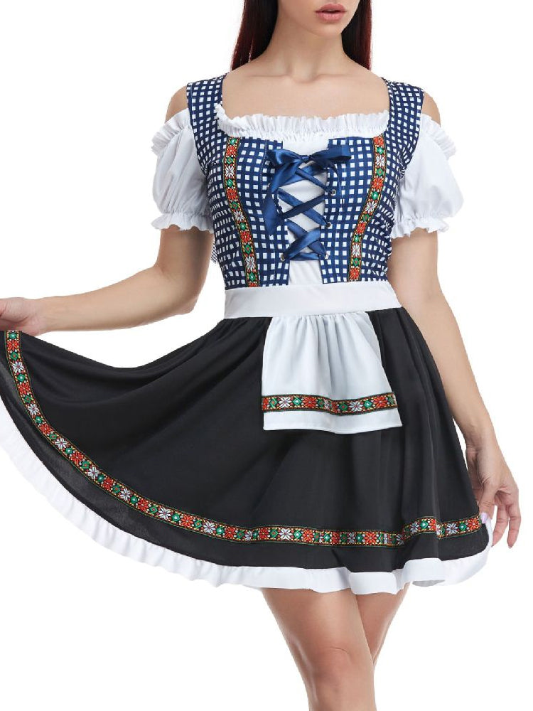 Kariertes Oktoberfest Dirndlkleid für Damen