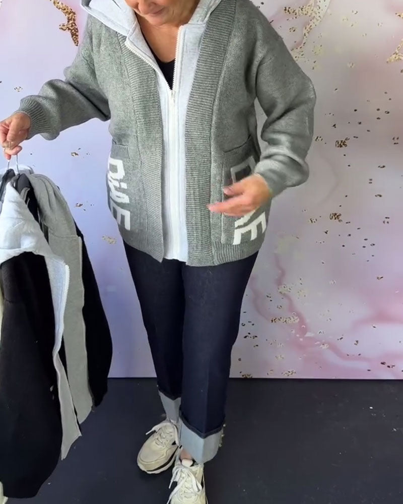Marcelie | Langer Pullover-Mantel mit Print