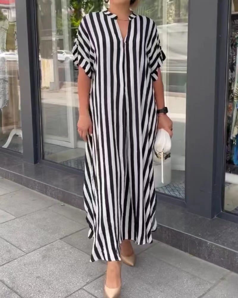 Nessie | Lässiges Damenkleid mit V-Ausschnitt und Streifendruck