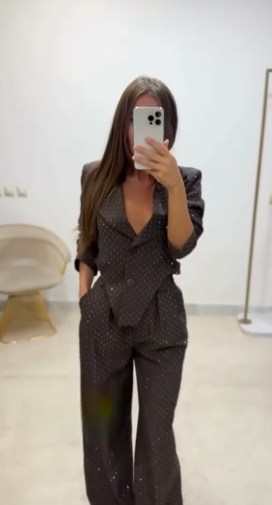 Isabella | Modisches Damen-Set mit Strass-Details und Hose
