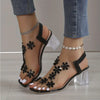 Rose | Damen Sandalen mit Blockabsatz und floralen Kristallen