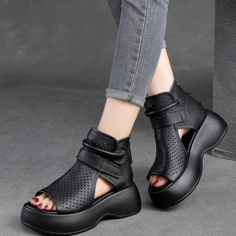Larissa | Bequeme Plateausandalen aus Leder mit weicher Sohle