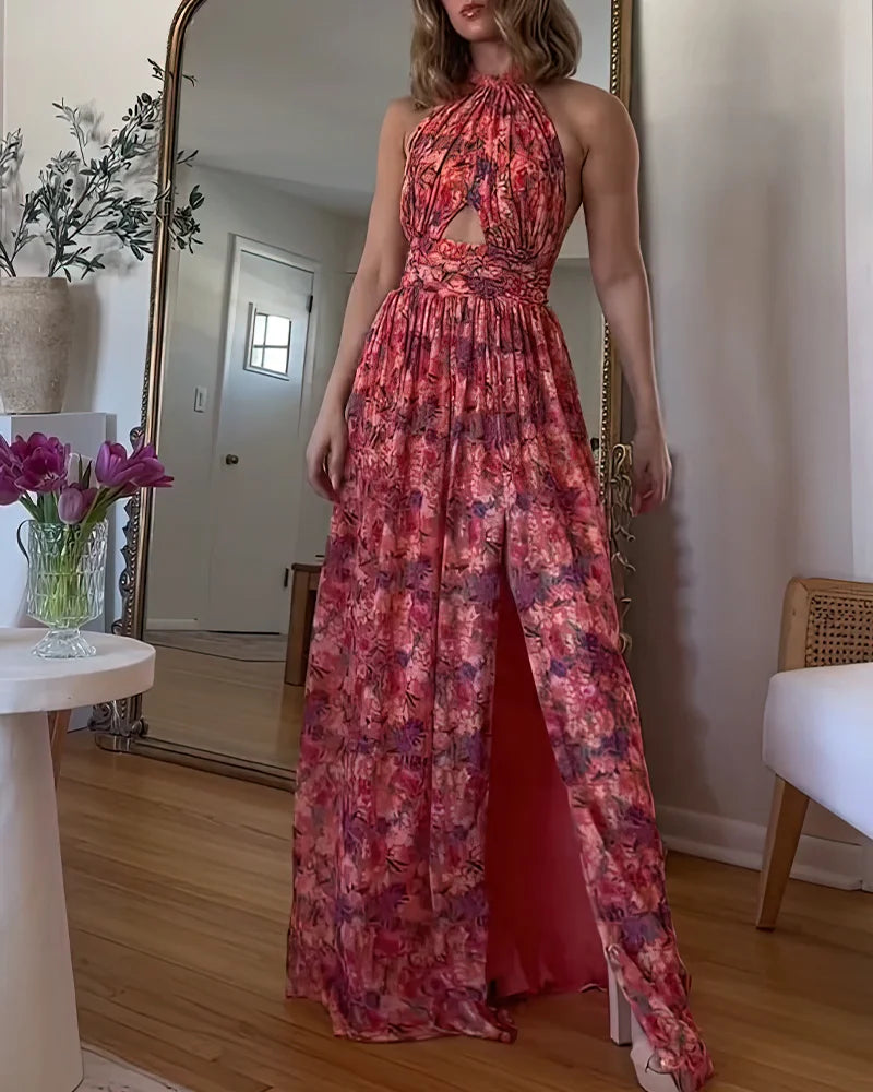 Aluna | Rückenfreies Maxikleid mit Blumenprint