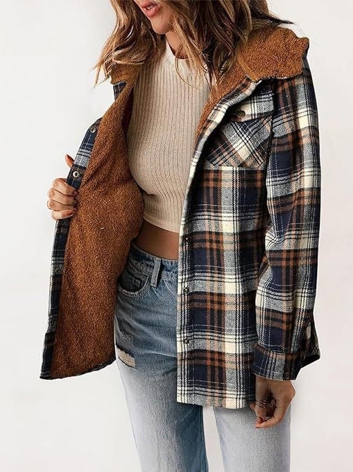 Grace™ | Plaid Jacke Langarm Schnalle Wolle mit Kapuze