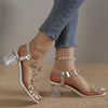 Rose | Damen Sandalen mit Blockabsatz und floralen Kristallen