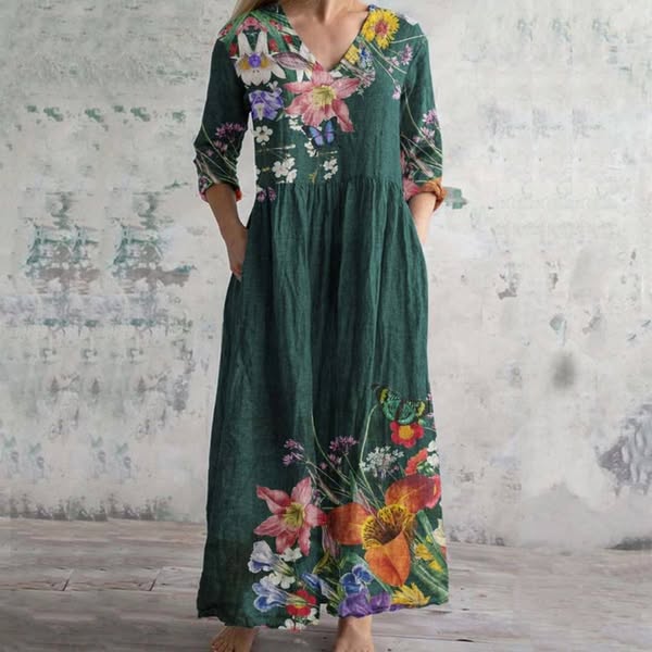 Gianna | edles langes Kleid, zeitloser V-Ausschnitt.