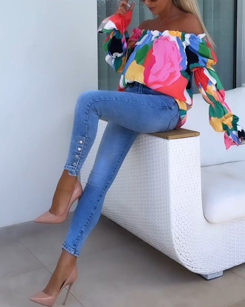 Lia | Bunt bedrucktes One-Shoulder-Freizeittop für Damen