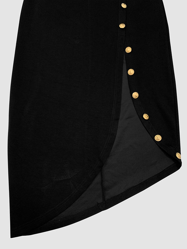 Jhanilyn | Asymmetrisches Maxi-Kleid Mit Knopfleiste