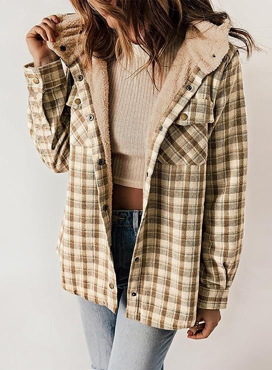 Grace™ | Plaid Jacke Langarm Schnalle Wolle mit Kapuze