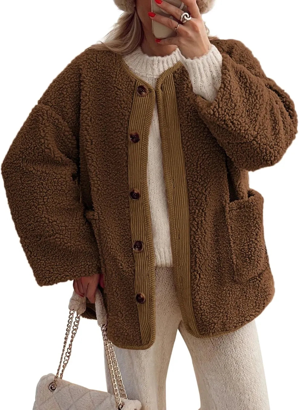 Jessa™ | Damen Warme Winterjacken - Lässige Langarm Button-up Fleecejacke aus Sherpa