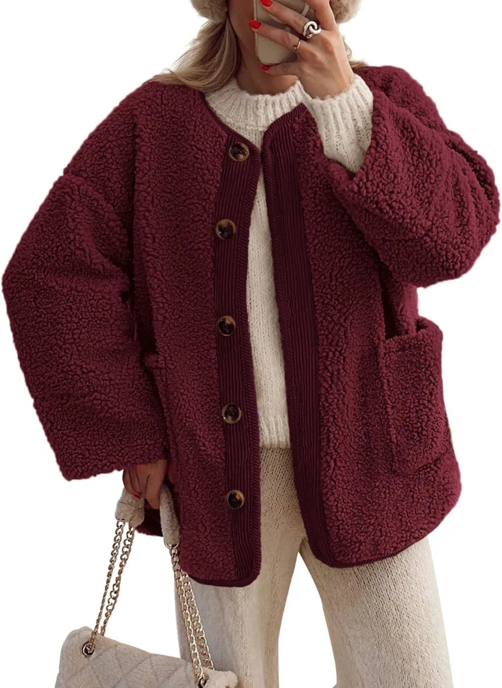 Jessa™ | Damen Warme Winterjacken - Lässige Langarm Button-up Fleecejacke aus Sherpa