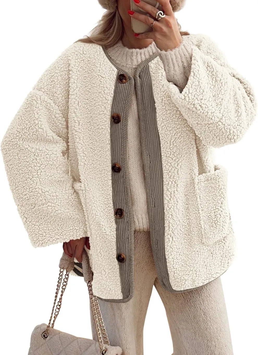 Jessa™ | Damen Warme Winterjacken - Lässige Langarm Button-up Fleecejacke aus Sherpa