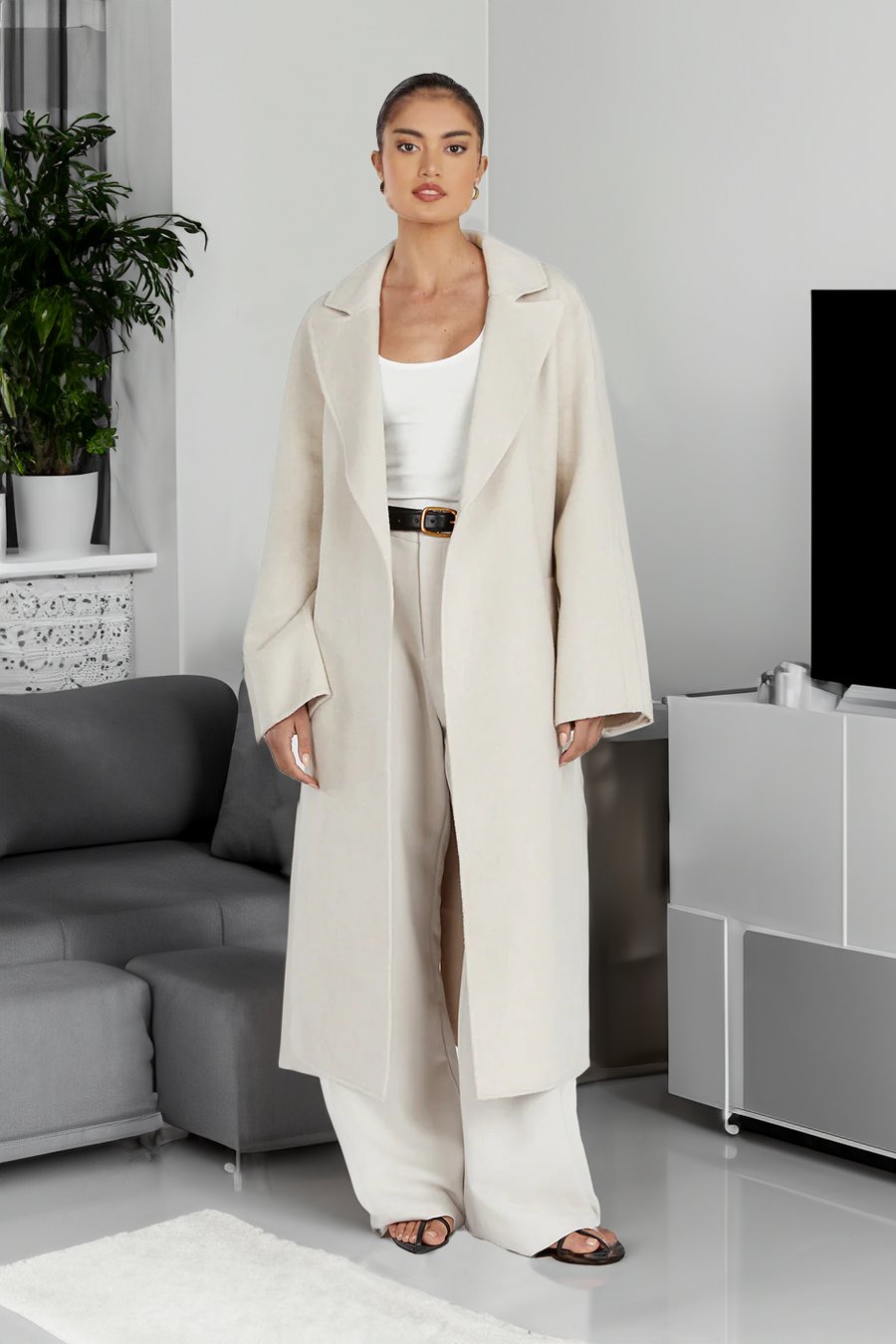 Anouk™ | Klassischer Wintermantel mit Kragen - Creme / XS