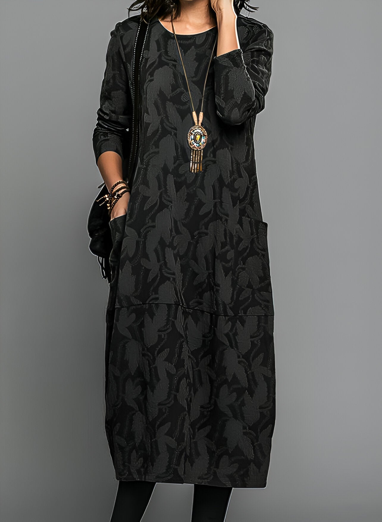 Lena | Stylisches Winterkleid - Schwarz / S