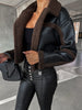 Marcelline™ – Elegante Lederjacke mit Plüschbesatz - Jackets - Schwarz Ecru / S