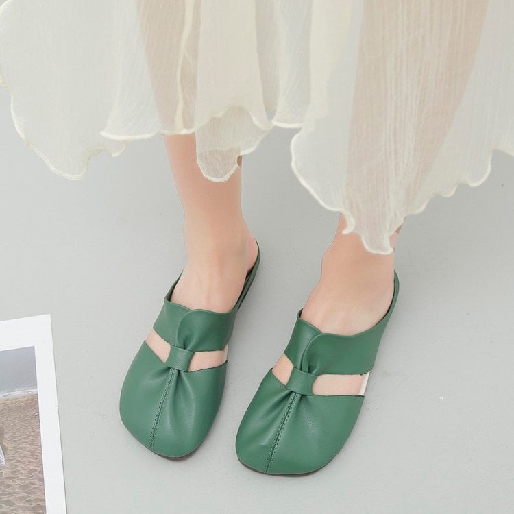 Kary | Flache Damen Pantoletten mit Schleife und Knoten