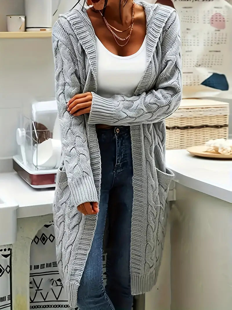 Isabell | Damen-Cardigan mit Taschen - Hellgrau / S
