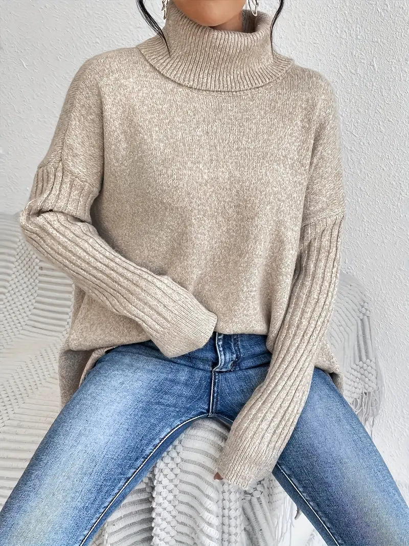 Briella | Eleganter Damenpullover, lang & kuschelig mit Rollkragen