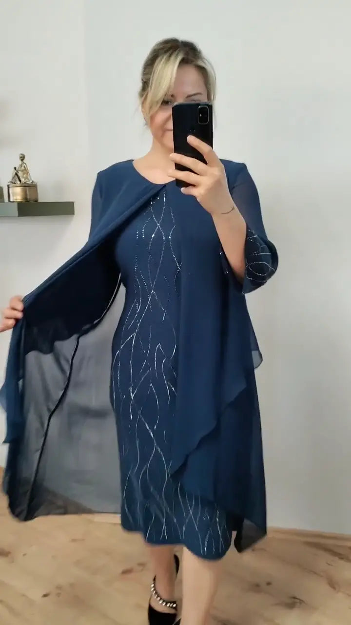 Mirah | Elegantes Midikleid mit durchsichtigem Overlay