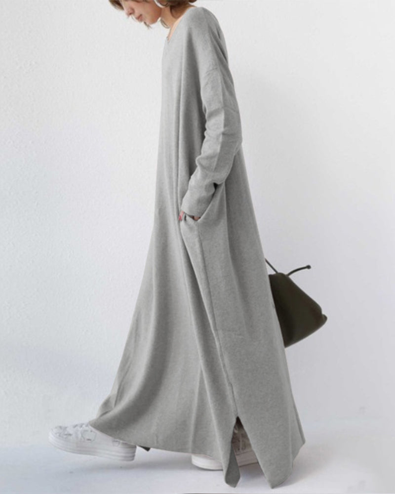 Frieda | elegantes Damenkleid mit V-Ausschnitt und langen Ärmeln