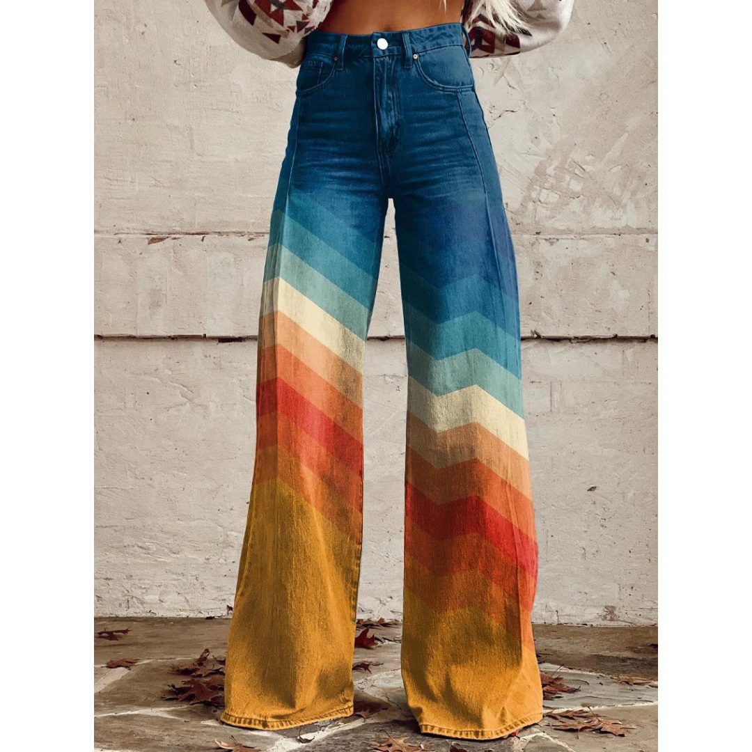 Cher | Stilvolle Chevron-Hose im Retro-Look mit weitem Bein