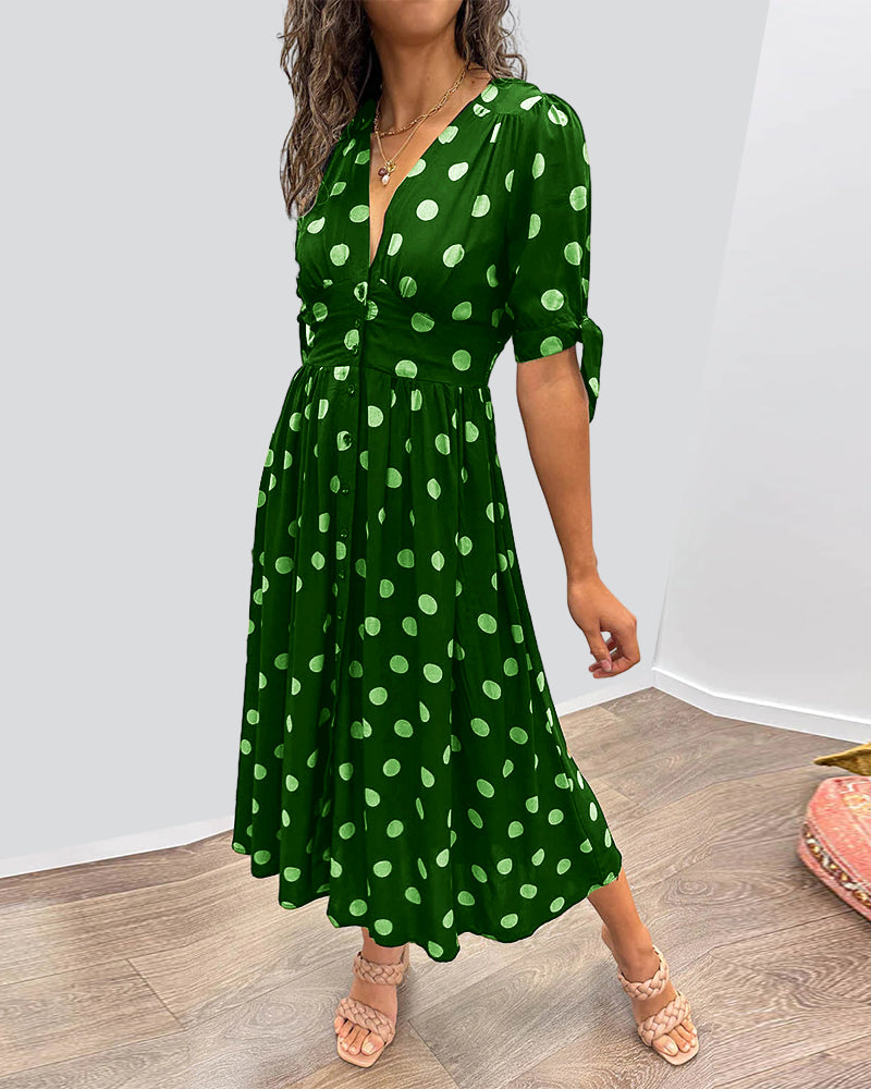Caliste | Stilvolles Kleid mit Polka-Dots und tiefem V-Ausschnitt