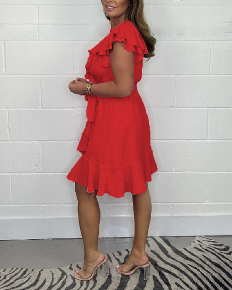 Bhea | Schickes Sommerkleid mit V-Ausschnitt und Volantdetails