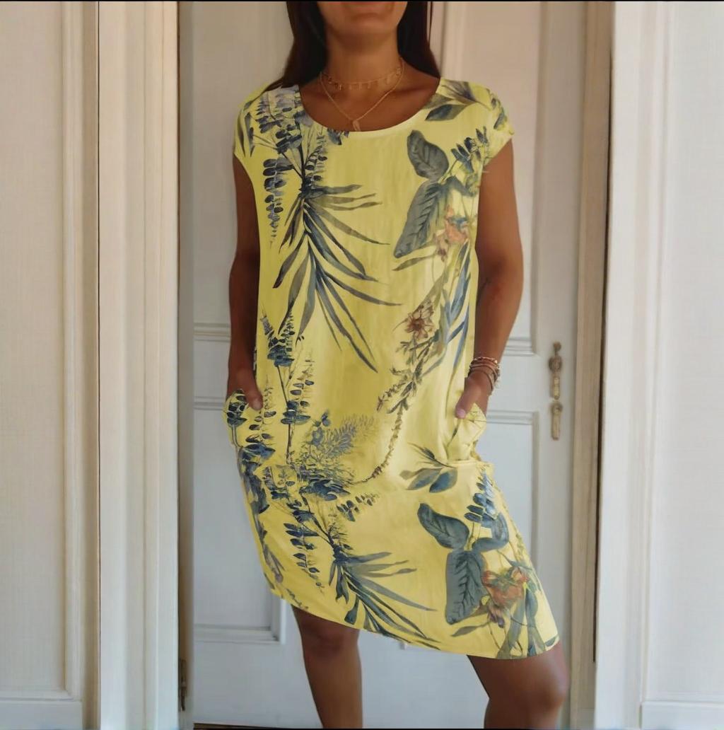 Teres | Rundhalskleid mit botanischem Print