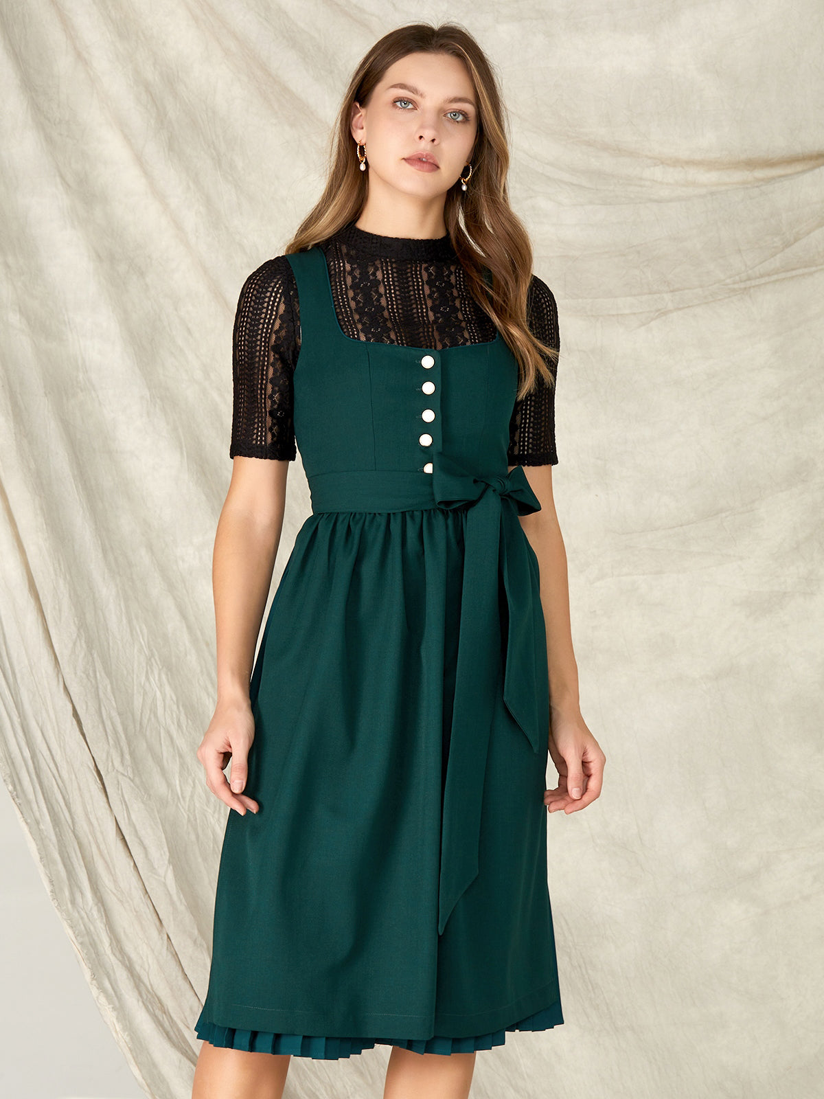 Keia | Dunkelgrünes Dirndlkleid mit Knöpfen