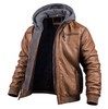 Marlon™ – Klassische Leder-Winterjacke - Hoodie - Braun / S
