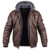 Marlon™ – Klassische Leder-Winterjacke - Hoodie - Braun / 3XL